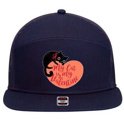 Funny Cute My Cat Is My Valentine 7 Panel Mesh Trucker Snapback Hat