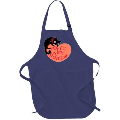 Funny Cute My Cat Is My Valentine Full-Length Apron With Pockets