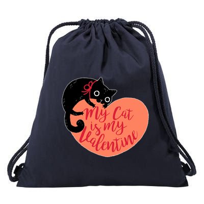 Funny Cute My Cat Is My Valentine Drawstring Bag