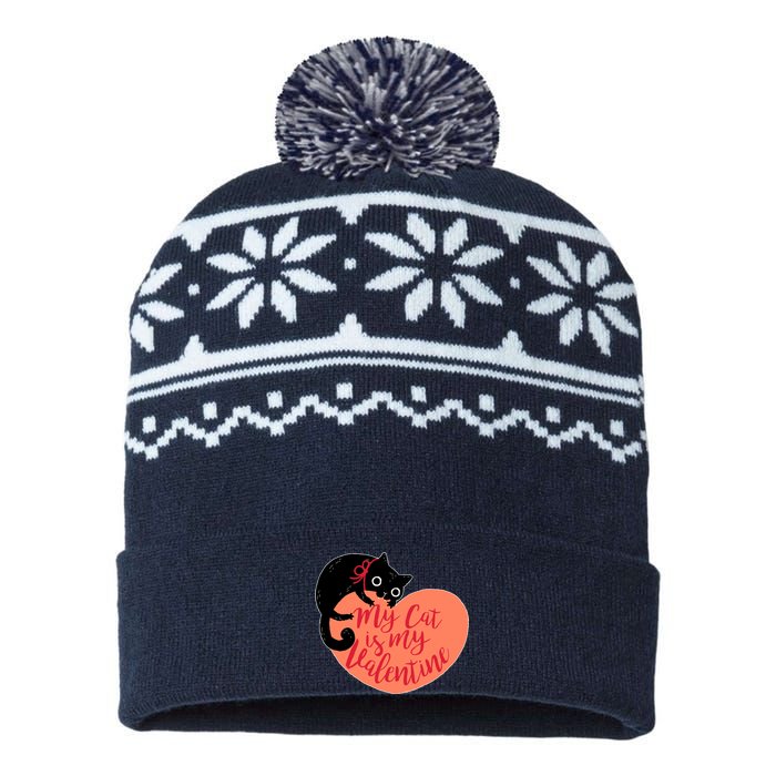 Funny Cute My Cat Is My Valentine USA-Made Snowflake Beanie