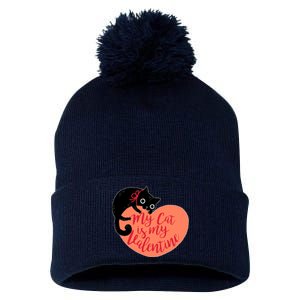 Funny Cute My Cat Is My Valentine Pom Pom 12in Knit Beanie