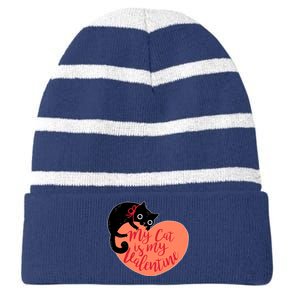 Funny Cute My Cat Is My Valentine Striped Beanie with Solid Band