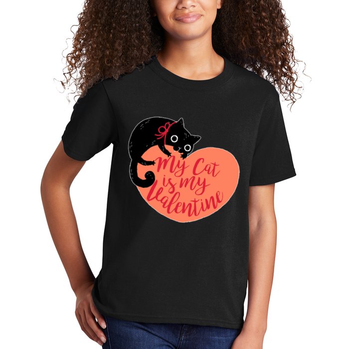 Funny Cute My Cat Is My Valentine Kids T-Shirt