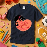 Funny Cute My Cat Is My Valentine Kids T-Shirt