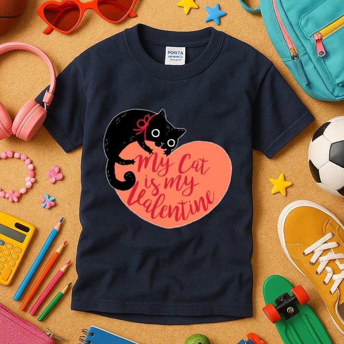 Funny Cute My Cat Is My Valentine Kids T-Shirt