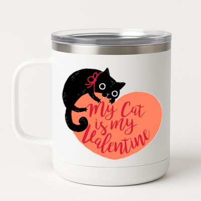 Funny Cute My Cat Is My Valentine 12 oz Stainless Steel Tumbler Cup