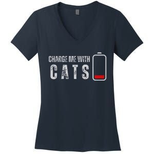 Funny Charge Me With Cats Cat Kitten Lover Women's V-Neck T-Shirt