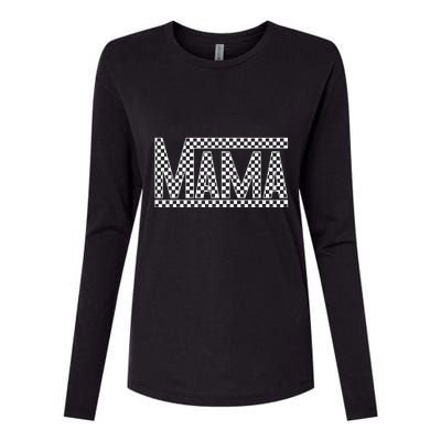 Funny Checkered Mama Black White Gift Women Womens Cotton Relaxed Long Sleeve T-Shirt