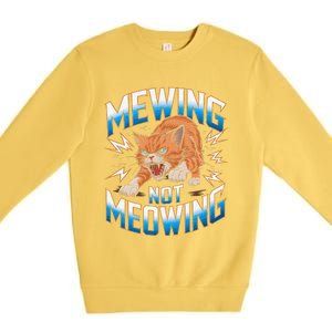 Funny Cat Meme Mewing Not Meowing Looksmax Cat Trend Premium Crewneck Sweatshirt