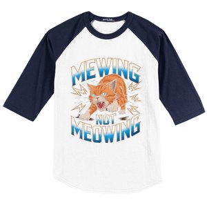 Funny Cat Meme Mewing Not Meowing Looksmax Cat Trend Baseball Sleeve Shirt