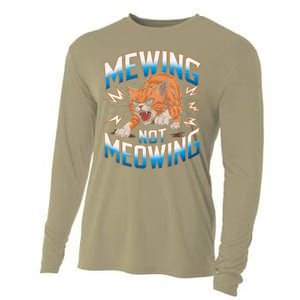 Funny Cat Meme Mewing Not Meowing Looksmax Cat Trend Cooling Performance Long Sleeve Crew