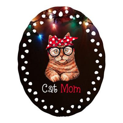 Funny Cat Mom Cat Lovers Mothers Day Ceramic Oval Ornament