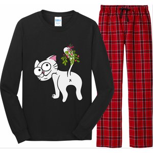 Funnychristmas Cat Mybuttmistletoe Meaningful Gift Long Sleeve Pajama Set