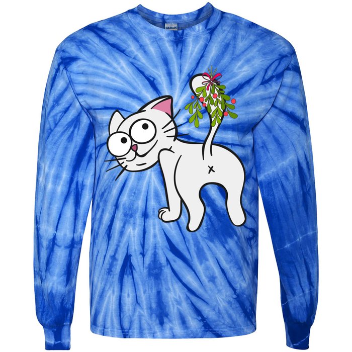 Funnychristmas Cat Mybuttmistletoe Meaningful Gift Tie-Dye Long Sleeve Shirt