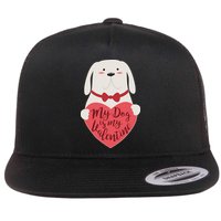 Funny Cute My Dog Is My Valentine Flat Bill Trucker Hat