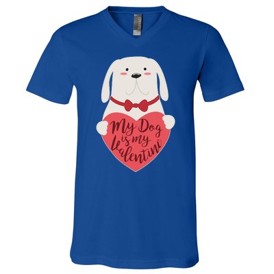 Funny Cute My Dog Is My Valentine V-Neck T-Shirt