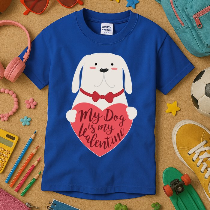 Funny Cute My Dog Is My Valentine Kids T-Shirt