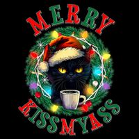 Funny Christmas Merry Kissmyass Moody Cat Coffee Doggie Tank