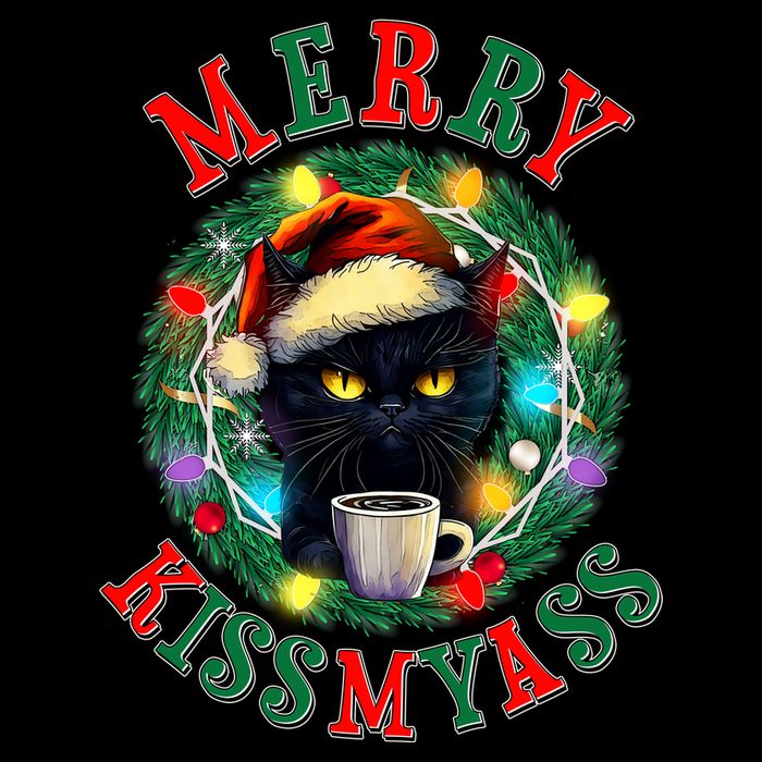 Funny Christmas Merry Kissmyass Moody Cat Coffee Doggie Tank