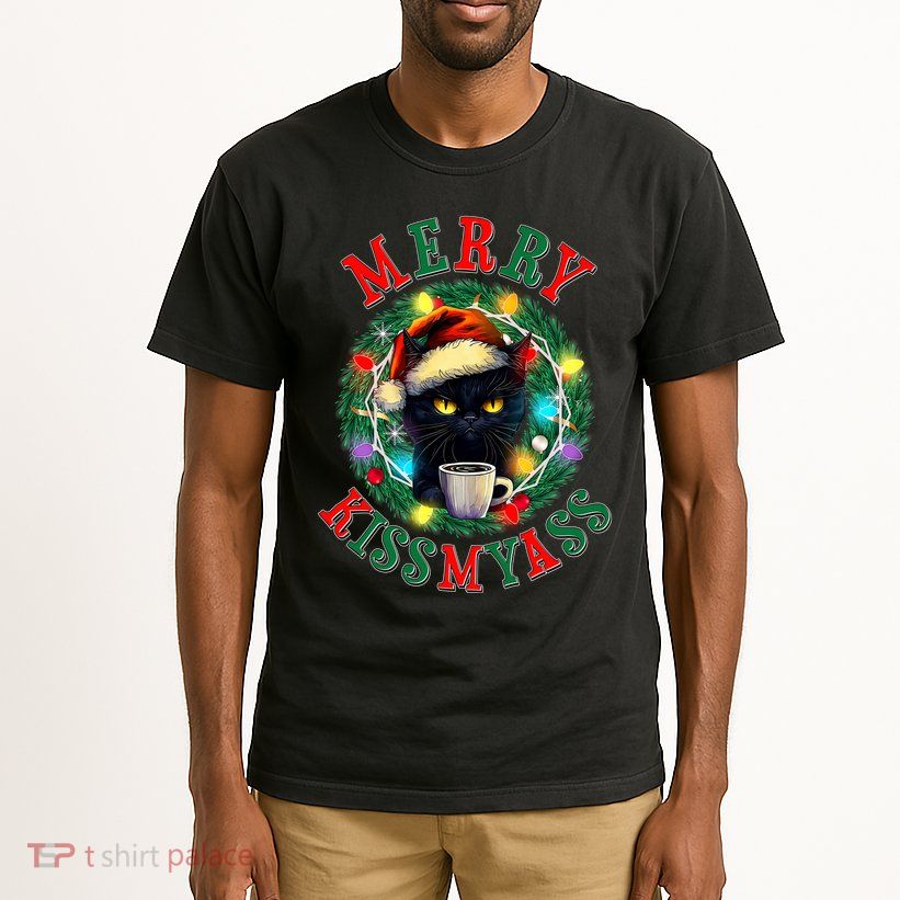 Funny Christmas Merry Kissmyass Moody Cat Coffee Tall T-Shirt