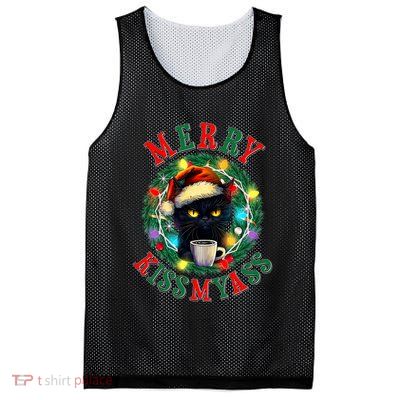 Funny Christmas Merry Kissmyass Moody Cat Coffee Mesh Reversible Basketball Jersey Tank