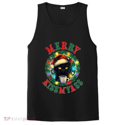 Funny Christmas Merry Kissmyass Moody Cat Coffee PosiCharge Competitor Tank
