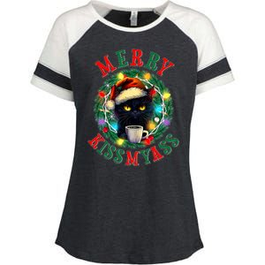 Funny Christmas Merry Kissmyass Moody Cat Coffee Enza Ladies Jersey Colorblock Tee