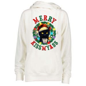 Funny Christmas Merry Kissmyass Moody Cat Coffee Womens Funnel Neck Pullover Hood