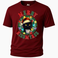 Funny Christmas Merry Kissmyass Moody Cat Coffee Cooling Performance Crew T-Shirt