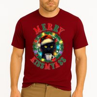 Funny Christmas Merry Kissmyass Moody Cat Coffee Cooling Performance Crew T-Shirt