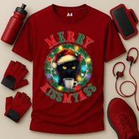 Funny Christmas Merry Kissmyass Moody Cat Coffee Cooling Performance Crew T-Shirt