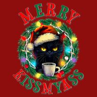 Funny Christmas Merry Kissmyass Moody Cat Coffee Cooling Performance Crew T-Shirt