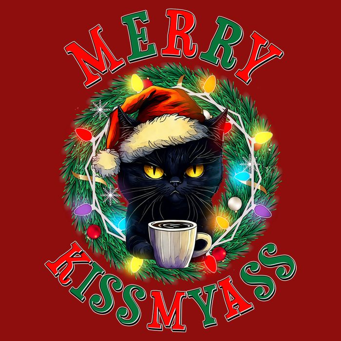 Funny Christmas Merry Kissmyass Moody Cat Coffee Cooling Performance Crew T-Shirt