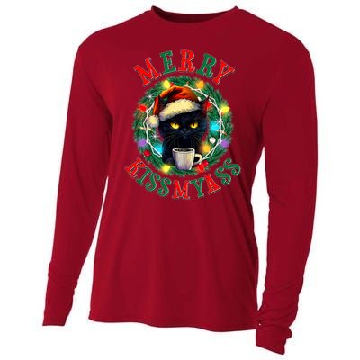 Funny Christmas Merry Kissmyass Moody Cat Coffee Cooling Performance Long Sleeve Crew