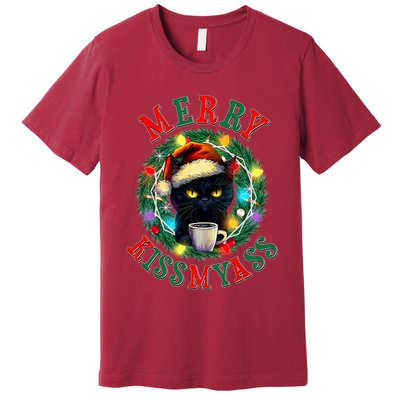 Funny Christmas Merry Kissmyass Moody Cat Coffee Premium T-Shirt