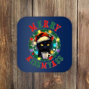 Funny Christmas Merry Kissmyass Moody Cat Coffee Coaster