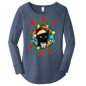 Funny Christmas Merry Kissmyass Moody Cat Coffee Women's Perfect Tri Tunic Long Sleeve Shirt