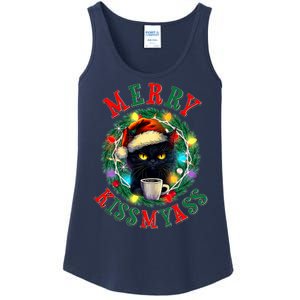 Funny Christmas Merry Kissmyass Moody Cat Coffee Ladies Essential Tank