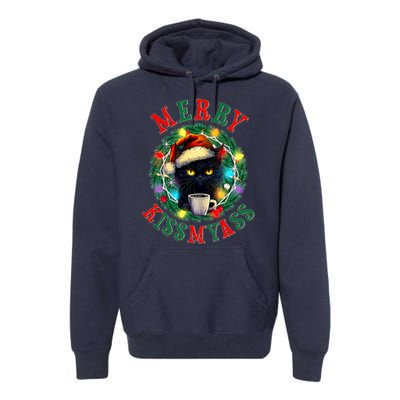 Funny Christmas Merry Kissmyass Moody Cat Coffee Premium Hoodie