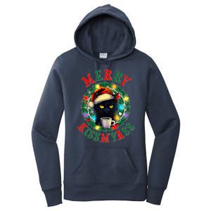 Funny Christmas Merry Kissmyass Moody Cat Coffee Women's Pullover Hoodie