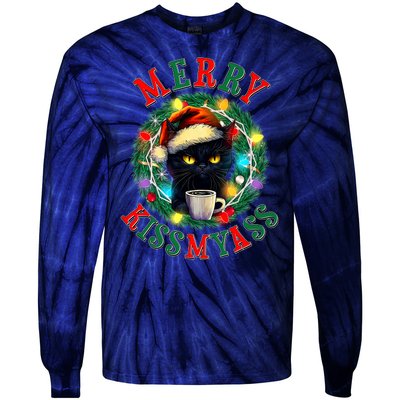 Funny Christmas Merry Kissmyass Moody Cat Coffee Tie-Dye Long Sleeve Shirt