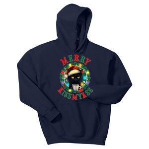 Funny Christmas Merry Kissmyass Moody Cat Coffee Kids Hoodie