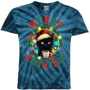 Funny Christmas Merry Kissmyass Moody Cat Coffee Kids Tie-Dye T-Shirt