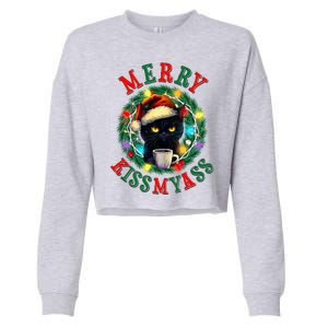 Funny Christmas Merry Kissmyass Moody Cat Coffee Cropped Pullover Crew