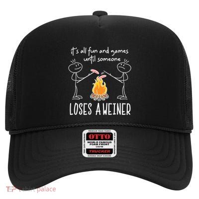 Funny Camping Mountains Outdoor Campfire Gift High Crown Mesh Back Trucker Hat