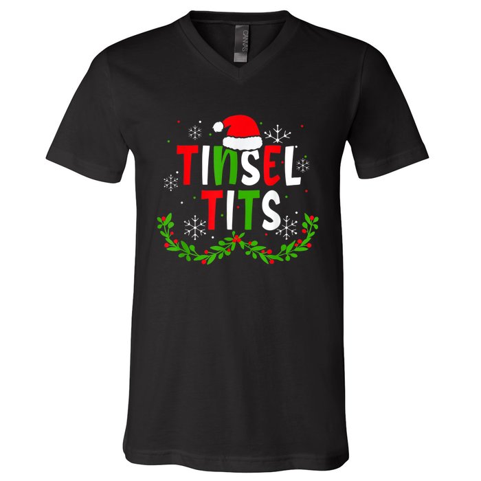 Funny Christmas Matching Couples Jingle Balls Tinsel Tits V-Neck T-Shirt