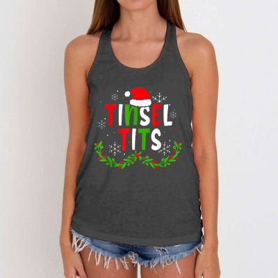 Funny Christmas Matching Couples Jingle Balls Tinsel Tits Women's Knotted Racerback Tank