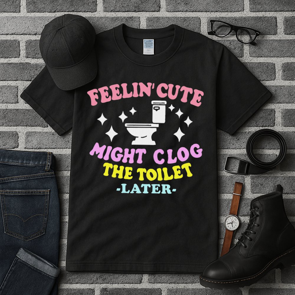 Feelin Cute Might Clog The Toilet Later Funny Saying Tall T-Shirt
