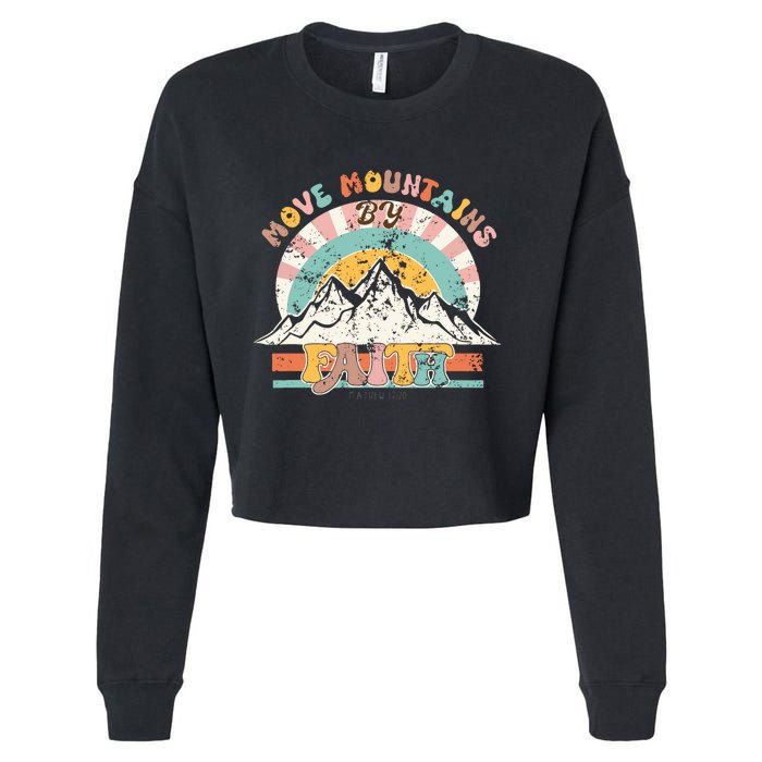 Faith Can Move Mountains Boho Christian Cropped Pullover Crew