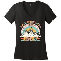 Faith Can Move Mountains Boho Christian Women's V-Neck T-Shirt